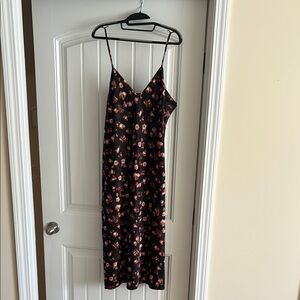 MIDI Floral Black and Pink Slip Dress